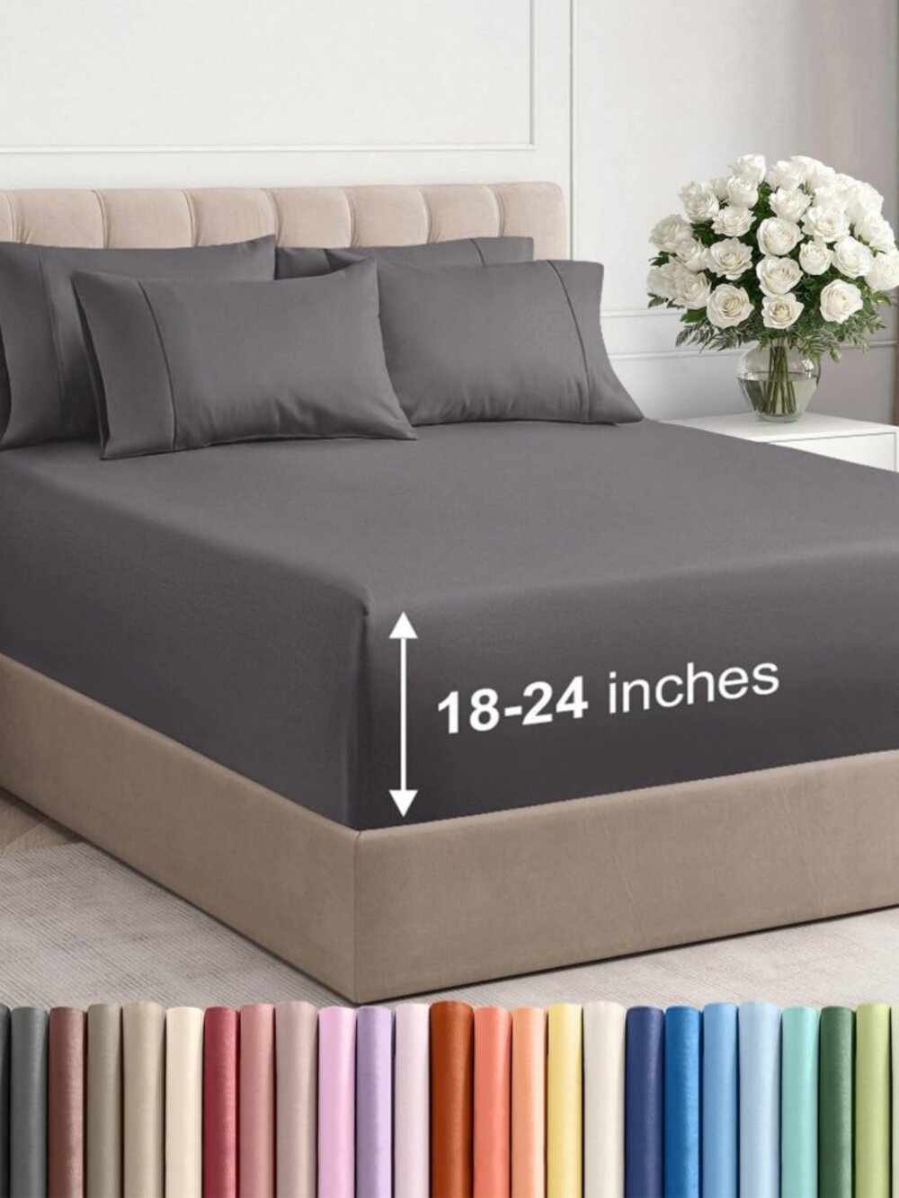 Extra Deep Queen Sheet Set - 6 Piece Cooling & Breathable Bedding - Grey